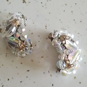 Vintage ameoba shaped ab beaded earrings